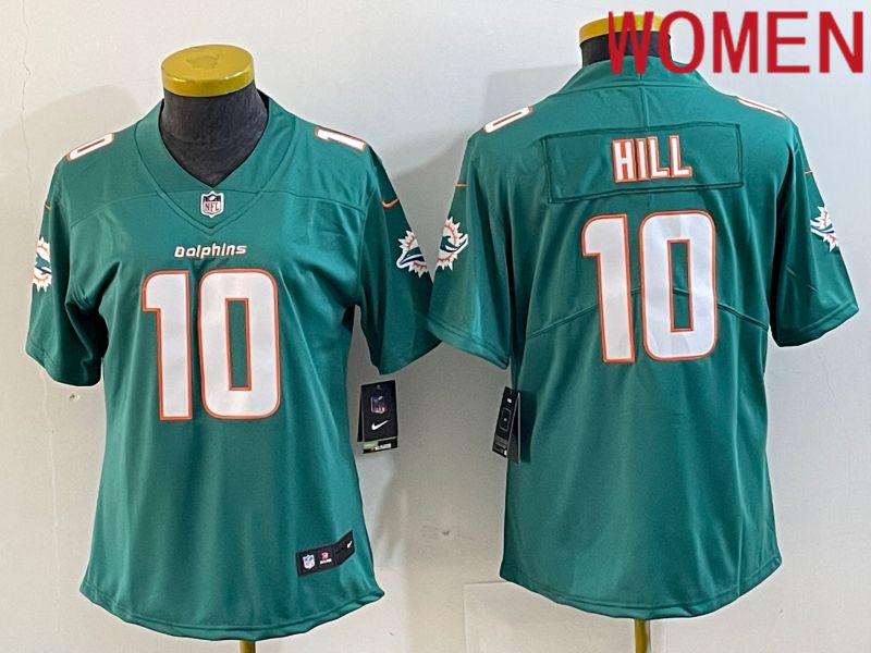 Women Miami Dolphins 10 Hill Green 2023 Nike Vapor Limited NFL Jersey style 1